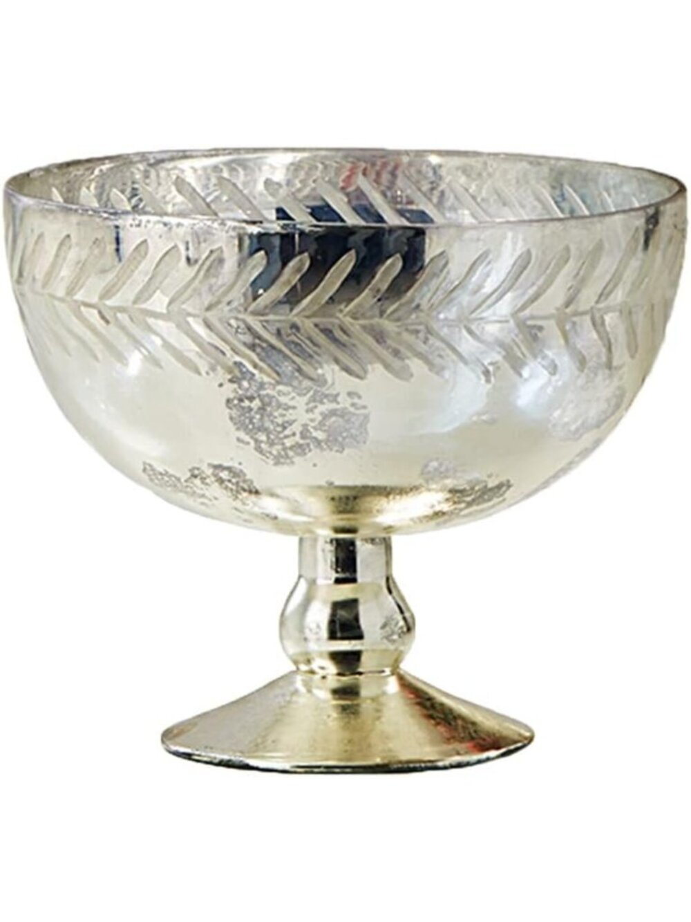 Vintage Silver Etched Leaf Mercury Glass Compote Bowl - Elegant Home Decor Piece